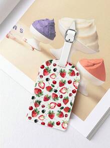 ROMWE Kawaii 1pc Leather Soft Cover Privacy Protection Red Cherry Strawberry Hollow Graphic Luggage Tag - White - View 2
