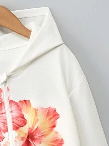 Áo nỉ hoa cho bé gái tuổi teen, kiểu dáng thường ngày, màu trắng cơ bản. - trắng - Xem 3