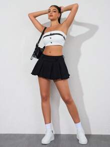 SHEIN EZwear 女式简约黑色牛仔 A 字裙，下摆磨损