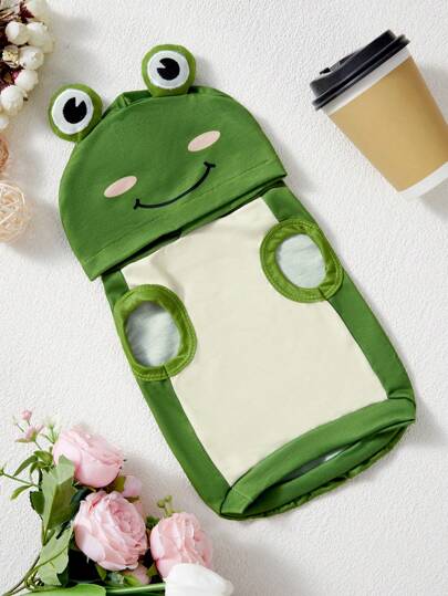 PETSIN 1件寵物狗貓通用可愛的卡通青蛙眼形立體連帽衣，綠色