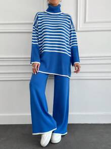 EURMUSE Của phụ nữ Áo cao cổ Sọc Áo len 2 cái/bộ - Nhiều màu - Xem 4