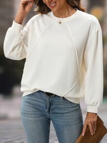 SHEIN LUNE Women Sweatshirts Crew Neck Sweatshirt Winter Tops Fall Clothes Work Women Tops Long Sleeves Woman Fall Tops - White - View 5