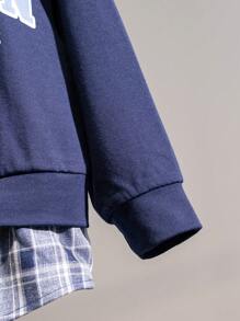 SHEIN 年轻男孩休闲街头风格校园厚短袖 T 恤，夏季 - 寶藍色 - 查看 4