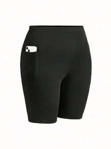 SHEIN Essnce Plus Size Women's Summer And Autumn Casual Sports Tight Motorcycle Shorts Camouflage And Black 2 Packs, Legging,Women's Bottoms,Shorts,Tights,Pocket Shorts