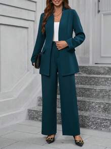 Chiquease Women's Solid Color Long Sleeve Blazer And Pants Elegant Suit Set
