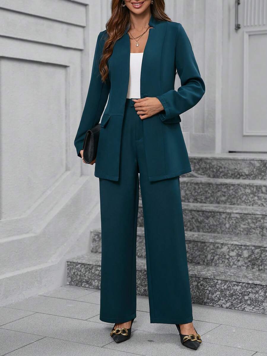 Chiquease Women's Solid Color Long Sleeve Blazer And Pants Elegant Suit Set