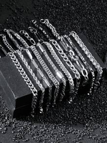 10pcs/Set Men's Fashion Avant-Garde Bracelet Stainless Steel Chain Bracelet Suitable For Daily Wear Back To School Student Bracelet Gift For Love