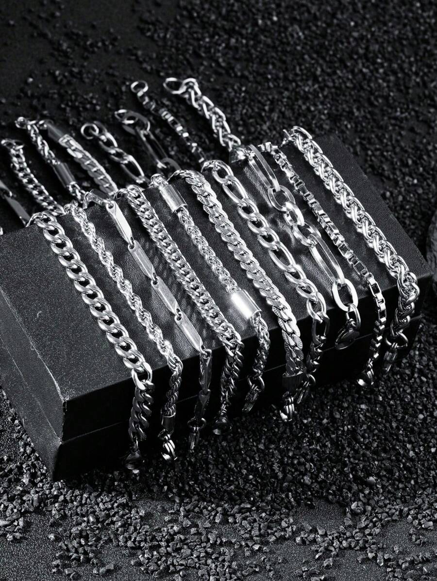 10pcs/Set Men's Fashion Avant-Garde Bracelet Stainless Steel Chain Bracelet Suitable For Daily Wear Back To School Student Bracelet Gift For Love