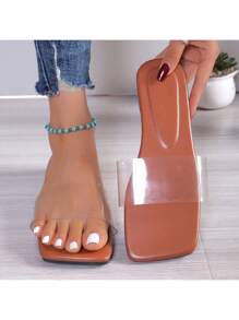 2024 New Transparent Minimalist Flat Sandals For Women, Square Toe Open-Toe Slip-On Style - Chocolate Brown - View 4