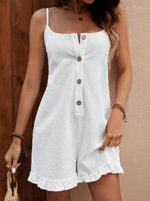 Chiquease Mono De Tirantes Con Volantes Y Botones En La Parte Delantera