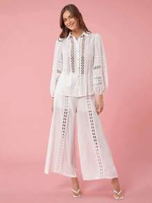 Enchnt Fall Romantic High-End Exquisite Lace Long-Sleeved Loose Hollow Embroidery Design Shirt, A Must-Have In Autumn - White - View 5