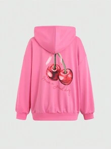 Lunelith SHEIN Lunessa Sudadera con capucha casual de hombro caído y manga larga suelta de unicolor para mujer para la primavera y el otoño