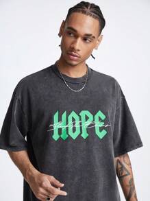 Manfinity VCAY Conjunto de camisetas de manga corta de cuello redondo con efecto lavado ácido y hombros caídos para hombre, de verano