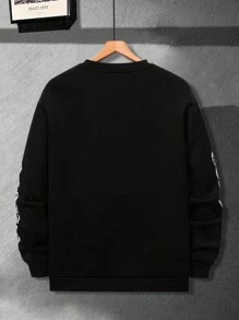 Manfinity LEGND Plus Size Men's Casual Simplicity Round Neck Long Sleeve Sweatshirt With Print - Black - View 2