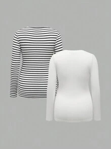 Modmama Maternity Casual Long Sleeve Fitted T-Shirt, Spring Autumn - Black and White - View 2