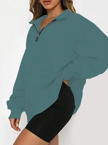 Plus Size Women's Solid Color Minimalist Long Sleeve Sweatshirt, Everyday Wear - Green - View 3