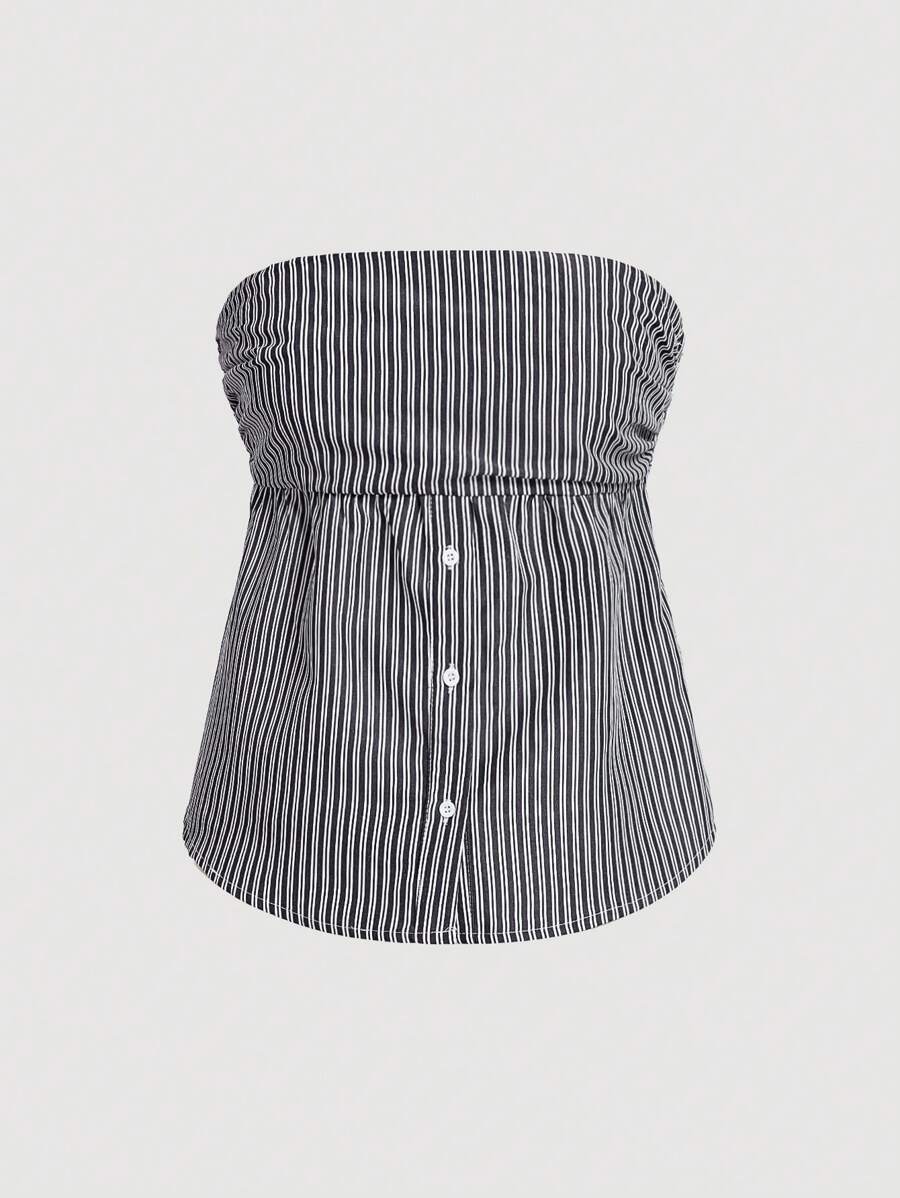 SHEIN MOD Women's Striped Button-Front Shirt-Style Camisole Top - Black and White - View 1