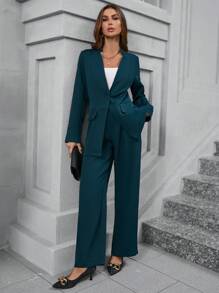 Chiquease Women's Solid Color Long Sleeve Blazer And Pants Elegant Suit Set