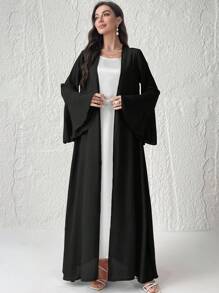 Al Najma Abrigo árabe modesto con capucha y mangas largas acampanadas de unicolor para mujer (Abaya)