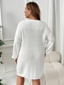 SHEIN Clasi 大码 V 领粗针织毛衣连衣裙