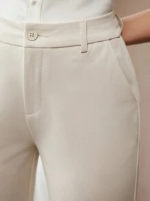 MOTF PREMIUM 纯色拉链门襟斜口袋西装裤 - 米色 - 查看 3