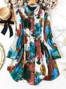 SHEIN Clasi Plus Size Cổ áo có cổ dài tay có nút phía trước Trang phục thường ngày, Giải trí & Kỳ nghỉ - Nhiều màu - Xem 1