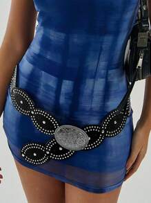 Aloruh 1 件女士复古可爱铆钉腰带，适合休闲、音乐会/节日 - 黑色 - 查看 2