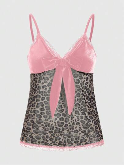 J-Fashion Fashionable Leopard Patchwork Tie-Knot Cami Top, Summer