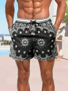 Zalmeno Men's Lace-Up Allover Striped Patchwork Beach Shorts Casual Wear - Multicolor - View 6