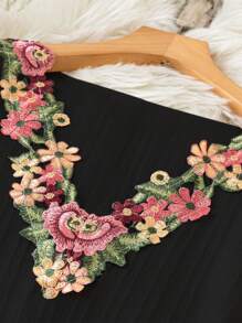 大码花卉蕾丝边休闲夏季连衣裙女士黑色连衣裙黑色优雅连衣裙 - 黑色 - 查看 5