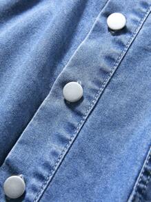 Girls Preppy Street Button Front Denim Shirt Dress With Elastic Waist, Girls Must-Have Back To School Item - Light Wash - View 7