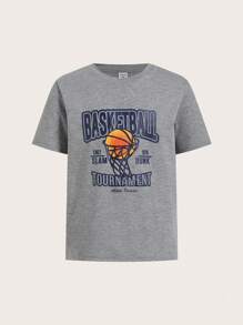 SHEIN Boys Basketball & Letter Graphic Tee & Joggers - Multicolor - View 10