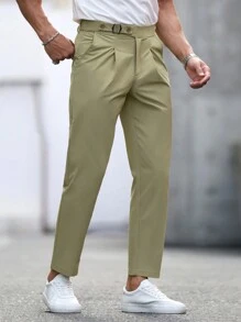 Manfinity Mode Women's Casual Front Button Pocket Simple Design Pants, Daily Wear - Green - View 3