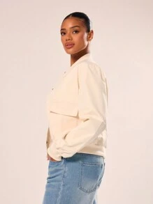 MUSERA Áo khoác bomber crop có túi - Màu be - Xem 3