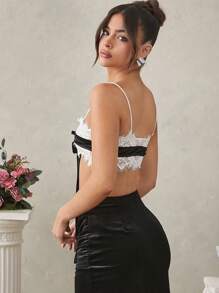 L'Amorae Lace Top With Contrast Bow Strap
