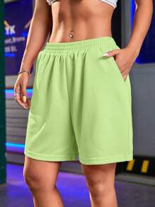 SHEIN Sports Quần short thể thao mùa hè co giãn dành cho nữ - màu xanh lá - Xem 5