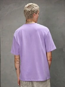 Manfinity VCAY 男士宽松落肩圆领短袖休闲 T 恤，适合日常夏季 - 淡紫色 - 查看 6