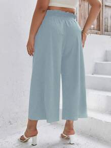 Calvaya Plus Size Pleated Waist Straight Leg Casual Solid Color Comfortable & Fashionable Pants - Dusty Blue - View 4
