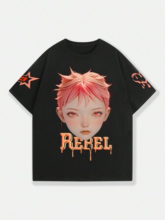 Street Life T-shirt à manches courtes de style de rue avec portrait 3D sculpté pour hommes