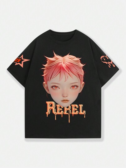 Street Life Herren 3D skulptiertes Portrait bedrucktes Kurzarm T-Shirt im Street-Style