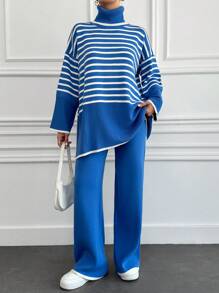 EURMUSE Của phụ nữ Áo cao cổ Sọc Áo len 2 cái/bộ - Nhiều màu - Xem 3