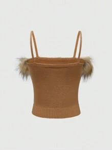 ROMWE Hippie 复古原宿毛绒拼布女式针织毛衣 - 卡其色 - 查看 2