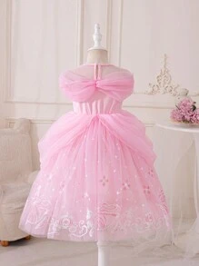 Sparkling Ice Queen Blue Sequin Gown for Girls with Sheer Cape