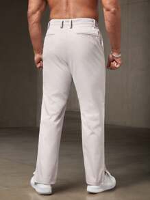 Manfinity Homme Men Suit Pants Nút Túi Dây kéo màu trơn - Màu be - Xem 2