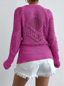 Cloudara Solid Raglan Sleeve Pointelle Knit Jumper - Pink - View 2