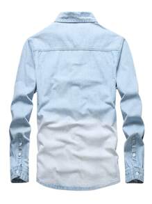 Manfinity Homme Men's Washed Faded Minimalist Casual Long Sleeve Denim Shirt - Light Wash - View 2