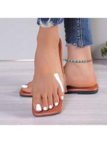 2024 New Transparent Minimalist Flat Sandals For Women, Square Toe Open-Toe Slip-On Style - Chocolate Brown - View 2