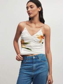 BizChic Top camisola con volantes floral elegante, informal para mujeres de negocios