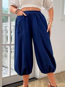 EMERY ROSE Plus Size Women's Plain Casual Pants For Everyday Wear - Green - View 3