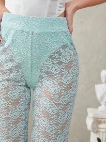 L'Amorae Lace Sheer High Waist Pants - Blue - View 7